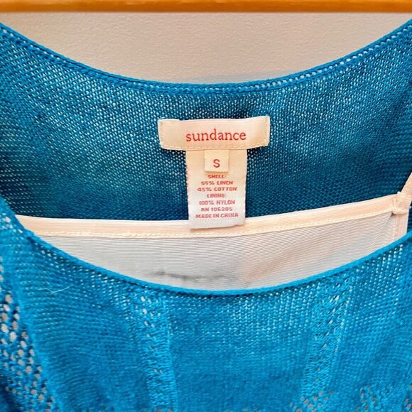 Sundance S Blue Sleeveless Knit Dress‎ With Pockets 95% Linen & 5% Cotton Shell - Picture 5 of 6